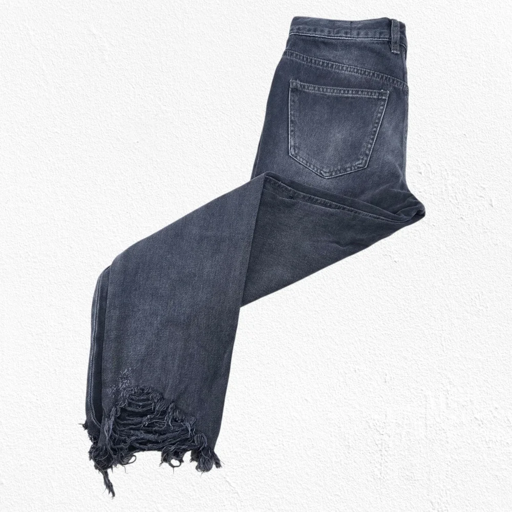 We The Free Black Distressed Mid Rise Crop Free People Grunge Jeans Size 26